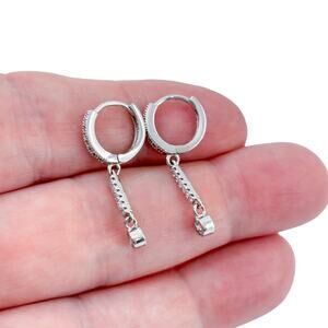 Vintage Sterling Silver 925 Cubic Zirconia Linear Drop Hoop Earrings